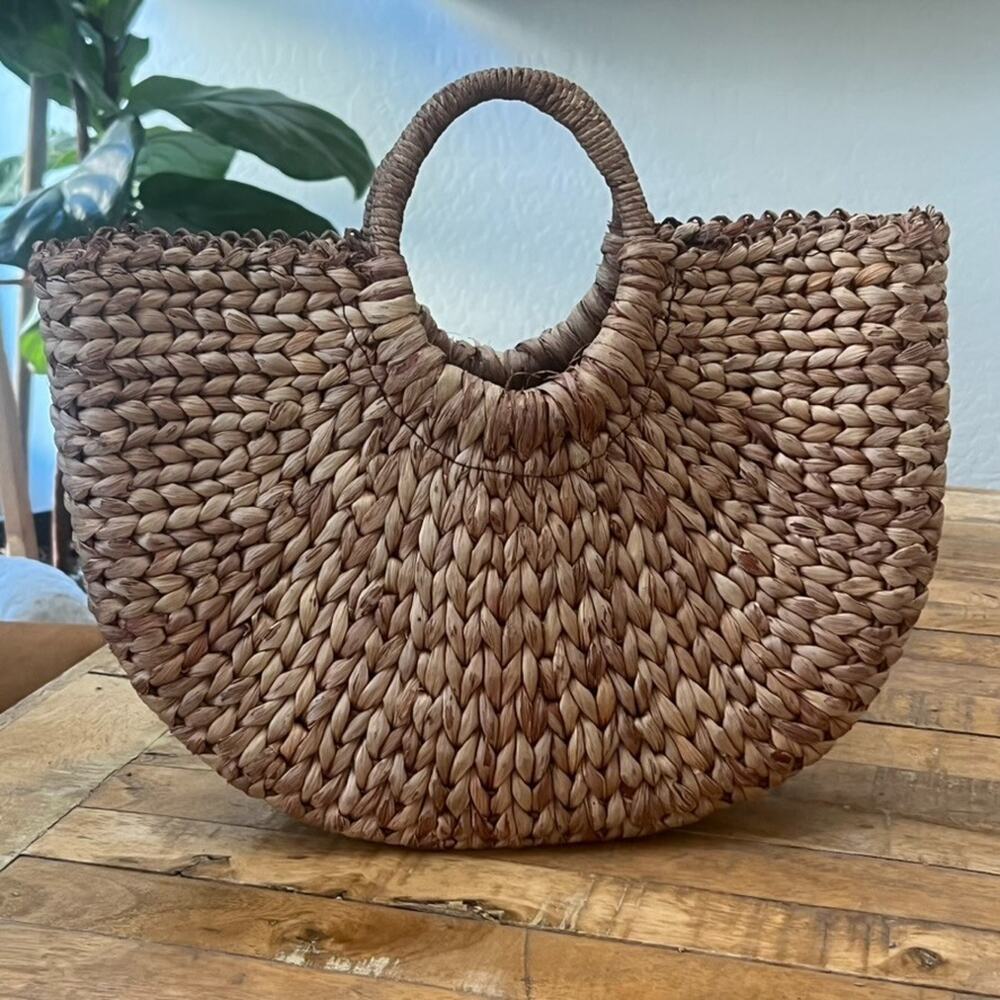 Xhilaration Straw Woven Tote Rattan Round Top Handle Handbag - Picture 5 of 13